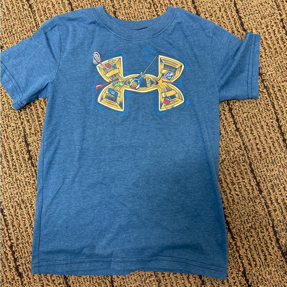 Under Armour Kids Blue Tee with Gold Graphic